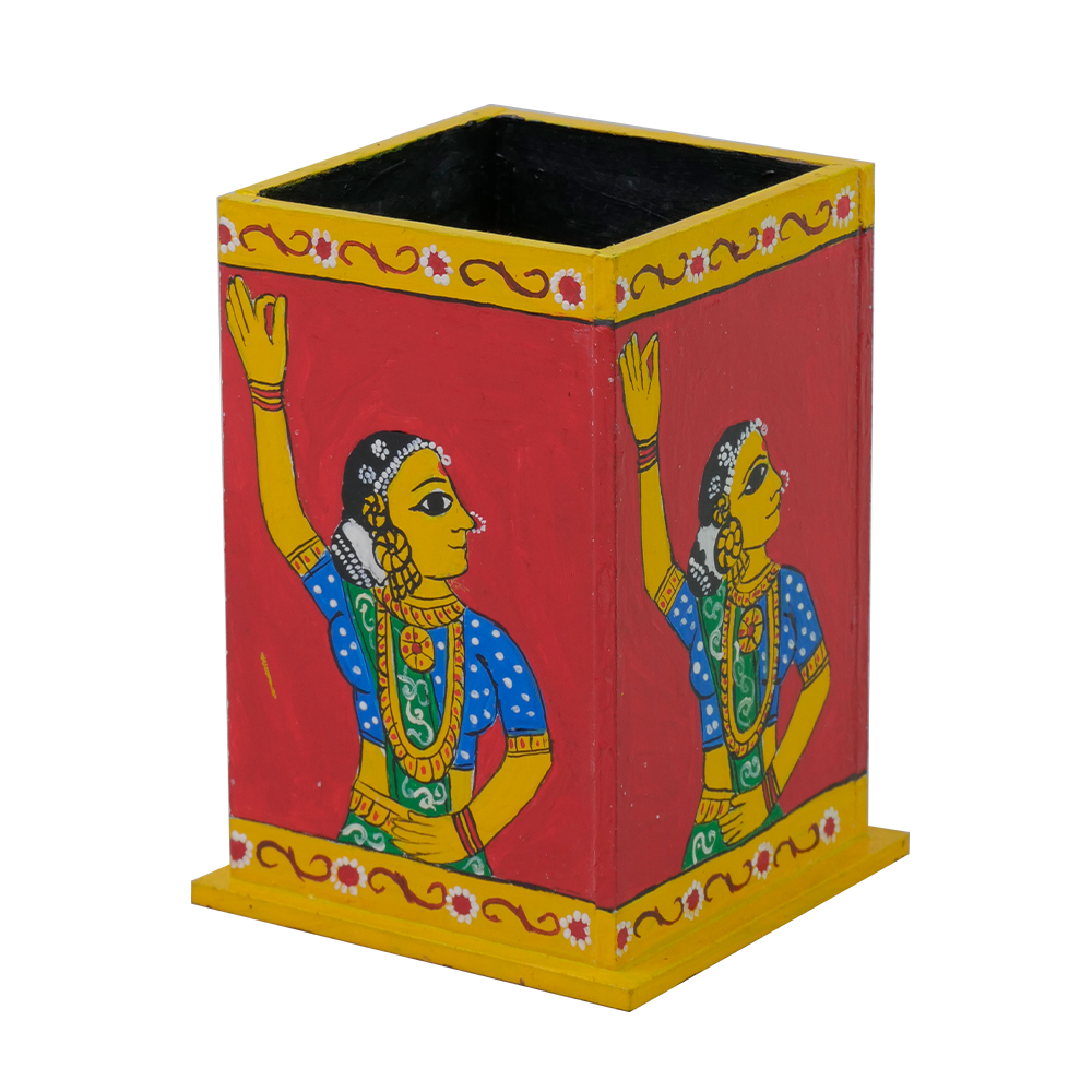 Decorative Multipurpose Pen Stand 1 - Exclusively hand-painted in Cheriyal Painting by Penkraft